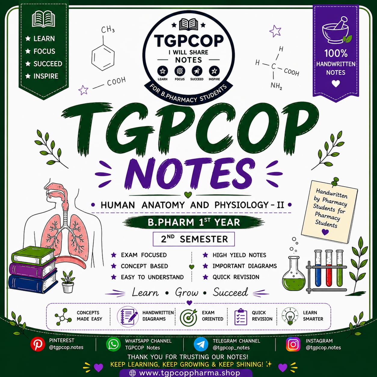 Human Anatomy & Physiology II Handwritten Notes | B.Pharm 1st Year 2nd Semester | TGPCOP NOTES