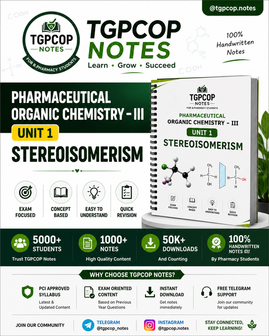 TGPCOP Notes – Pharmaceutical Organic Chemistry III (Unit 1: Stereoisomerism)